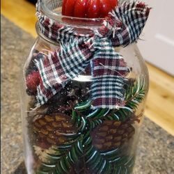 NEW Hand Painted Pine Cone Mason Jar Candle Holder