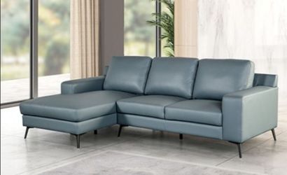 Brand New Blue Leather Modern Style Sectional Sofa