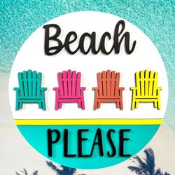“Beach Please” Colorful Layered Wood Sign – Summer Vibes Décor
