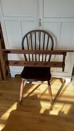 Vintage MCM Hand Crafted Solid Pine Wood Hanging Wall Shelf with Plate Groovy 5 Pegs