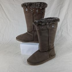 Women 7 JustFab Knee High Women Dark Brown Fur Winter Boots