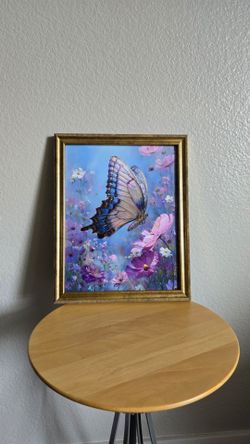 Digital Framed Butterfly Wall Art | Original Floral Digital Artwork | Gold Frame | Cottagecore Home Decor | Ready to Hang