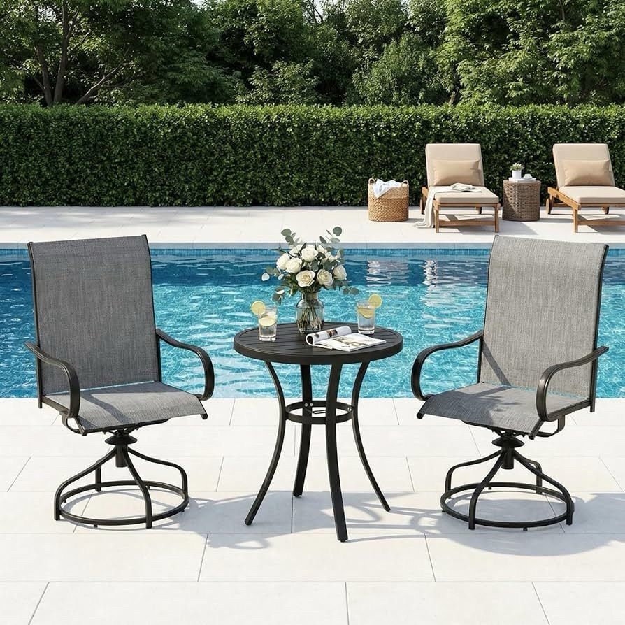 B934 $70 Patio Swivel Chairs Set of 2, Outdoor 360° Swivel Dining Chairs W/ 24" High Back & Ergonomic Armrest, All-Weather Textilene Furniture W/Heav