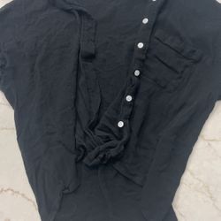 Black Buttoned Up Crop Top With Collar.