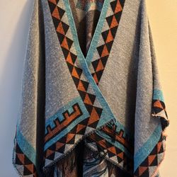 H&M Divided Aztec Shawl One Size‎ with Western Fringe