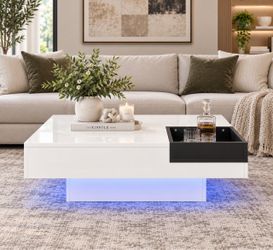 White High-Gloss Coffee Table with LED Lighting