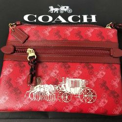 Coach Wristlet Horse & Carriage Bright Red Cherry Handbag  Vintage Sale $30 Authentic Coach