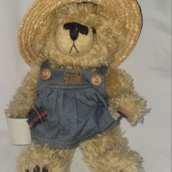 NIGC Teddy Bear Plushy Gardner With Hat And Pail Bear Is 10" Movable Arms Leg Head