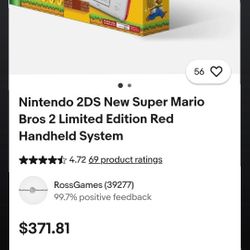 Nintendo 2DS New Super Mario Bros 2 Limited Edition Red Handheld
