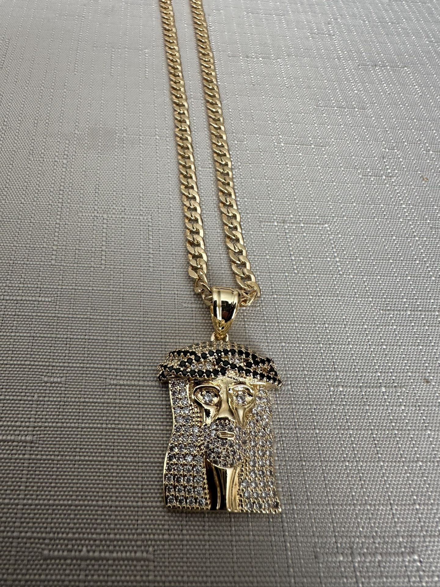 Gold Filled Chain With Jesus Face Pendant With Stones