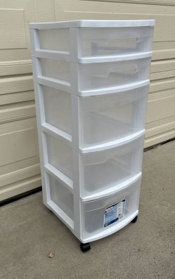 5 Drawer Storage Closet Organizer with Wheels, Sterilite Clear Plastic
