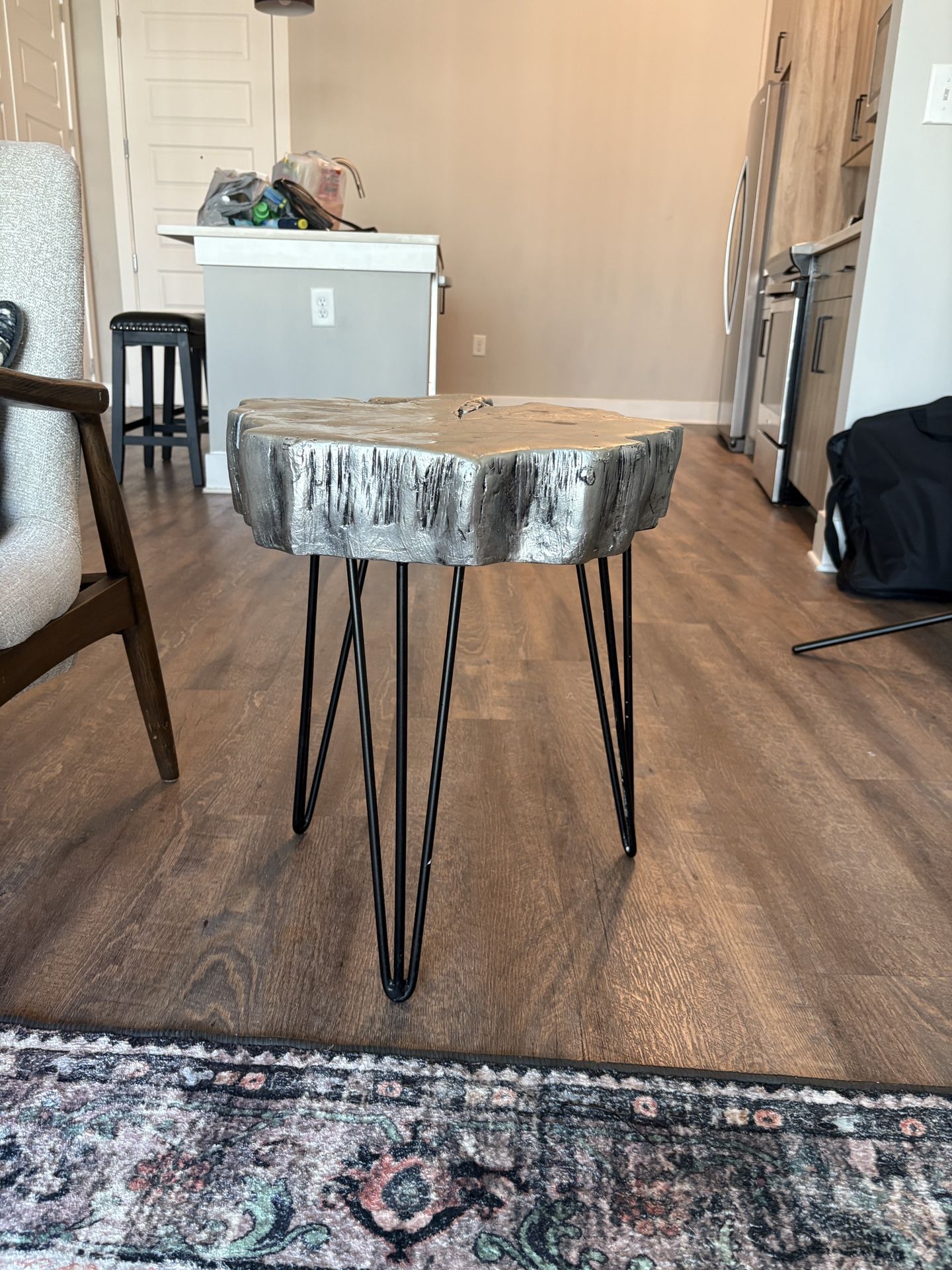Eccentric Wood Slice Side Table with Metal Legs
