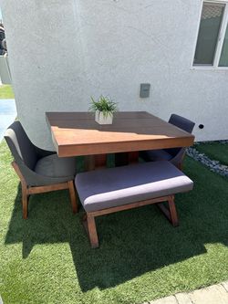 Wood Dining Table Set with Bench and Chairs