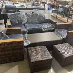 Assembled New 6 Pcs Outdoor Patio Furniture Set Arm Chair Ottoman Seats