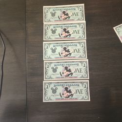 1987 Series Disney Dollars Lot Of 5 $1's 
