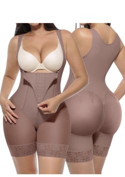 SHAPELLX Shapewear for Women Faja Body Shaper Tummy Control Butt Lifter Full Shaping Bodysuit with Zipper (Mauve Brown Large)