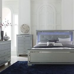4PCS Queen Bellanova Silver Bed w/ LED (Mattress is not Included) 👍90 days FREE FINANCING ❗ 