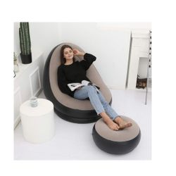 Inflatable Lounge Chair : Lazy Flocking Recliner, Air Couch Sofa for Indoor, Outdoor, Travel & Camping (No Pump)