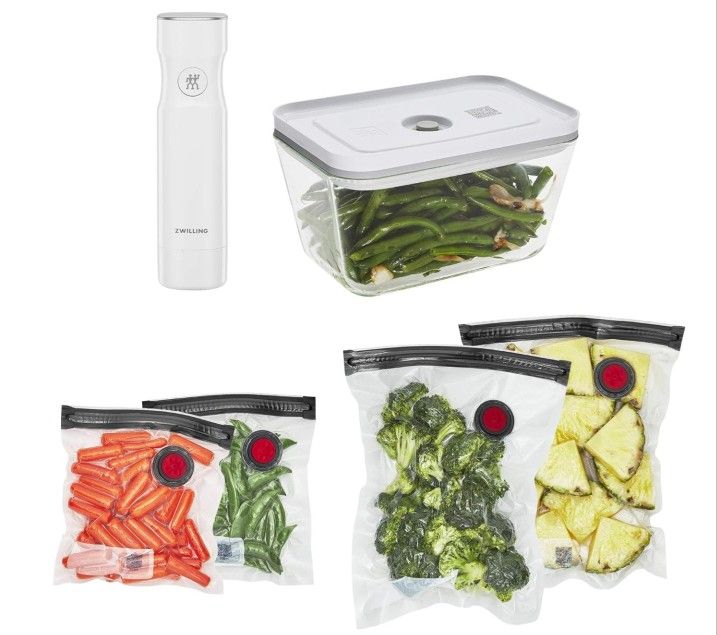 ZWILLING Fresh & Save Vacuum Sealer Machine Starter Set with Airtight Food Storage Container Glass, Sous Vide Bags, Meal Prep