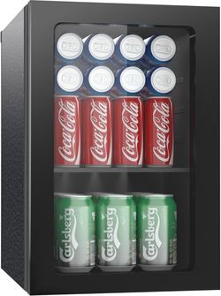 Erivess 0.9 Cubic Feet Mini Fridge, 24 Can Freestanding Beverage Refrigerator with Acrylic Front Door for Soda Beer, Under Counter Small Refrigerator 