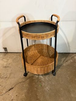 Ikea Lubban Two-Tier Wicker Trolley Table with Storage