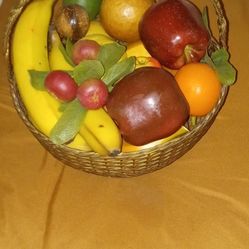 Vintage Brass Fruit Basket With Natural Feel Fruit