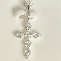 0.15CTW Moissante Cross w/ 16-18" Adjustable 2mm .925 Silver Chain