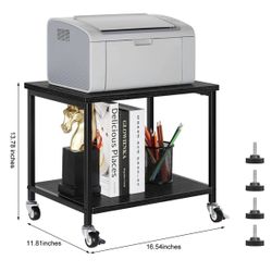 Under Desk Printer Table with Wheels, Mobile Printer Shelf 2 Tier Rolling Printer Cart for Home Desktop Organizer Shelf for Printer Fax Scanner Stand 