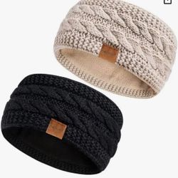 Women's Wool Knit Winter Headbands (2 Pack)