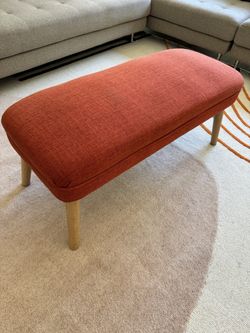 Mid-Century Modern Fabric Ottoman (Red-Orange)