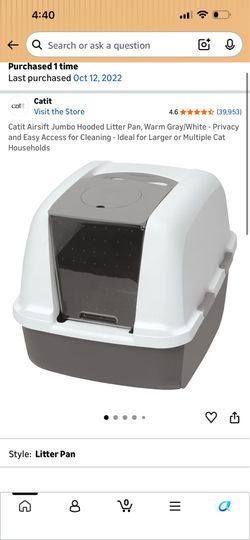 Catit Airsift Jumbo Hooded Litter Pan, Warm Gray/White - Privacy and Easy Access for Cleaning - Ideal for Larger or Multiple Cat Households