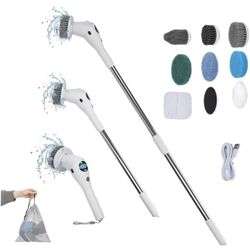 Electric Scrubber Brushes, 8 Replaceable Cleaning Heads & Adjustable Handle, 3 Speeds, with Night Light and LED Display, Bathroom Grout Floor Wall Sin