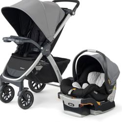 Chicco Bravo 3-in-1 Trio Travel System, Bravo Quick-Fold Stroller with KeyFit 30 Infant Car Seat and Base, Car Seat and Stroller Combo | Camden/Black