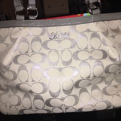 White and silver coach purse brand new unused proof of authenticity included