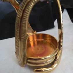 Vtg Partylite Brass Feather Pillar Candle Holder 