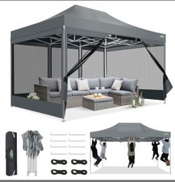 GaceboCanopy with sidewalls heavy duty frame 10x15 gray