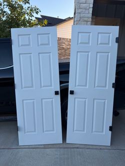 2 White 6-Panel Interior Doors with Hardware
