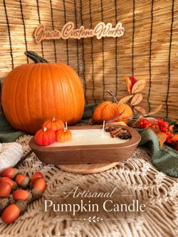 Beutiful Pumpking Candle in bamboo base