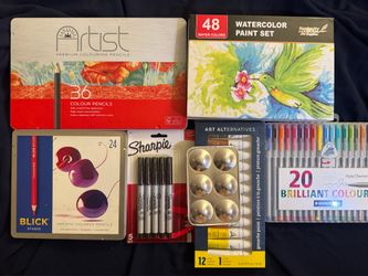 Art Supplies Bundle – Colored Pencils, Watercolors, Gouache, Fineliners & Sharpies