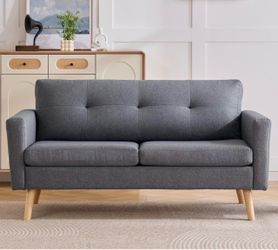 Mid Century Loveseat Sofa - Button Tufted Small Couch for Living Room & Bedroom, Solid Frame & Easy Assembly，Gray