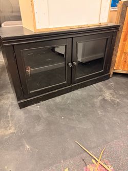 Black Wood TV Stand with Glass Doors