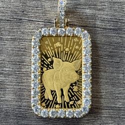 18k Gold Diamond PAMP 5 Gram Lucky Pig Bar Pendant