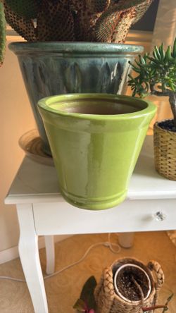 Green Glazed Ceramic Plant Pot