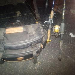 Leather Tackle Box And 2 Rods And Reels Ugly Sticks 