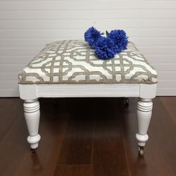 Gorgeous Refurbished Ottoman ... New Fabric Freshly Painted ... 18x18x15... Check Out My Other Offers Too