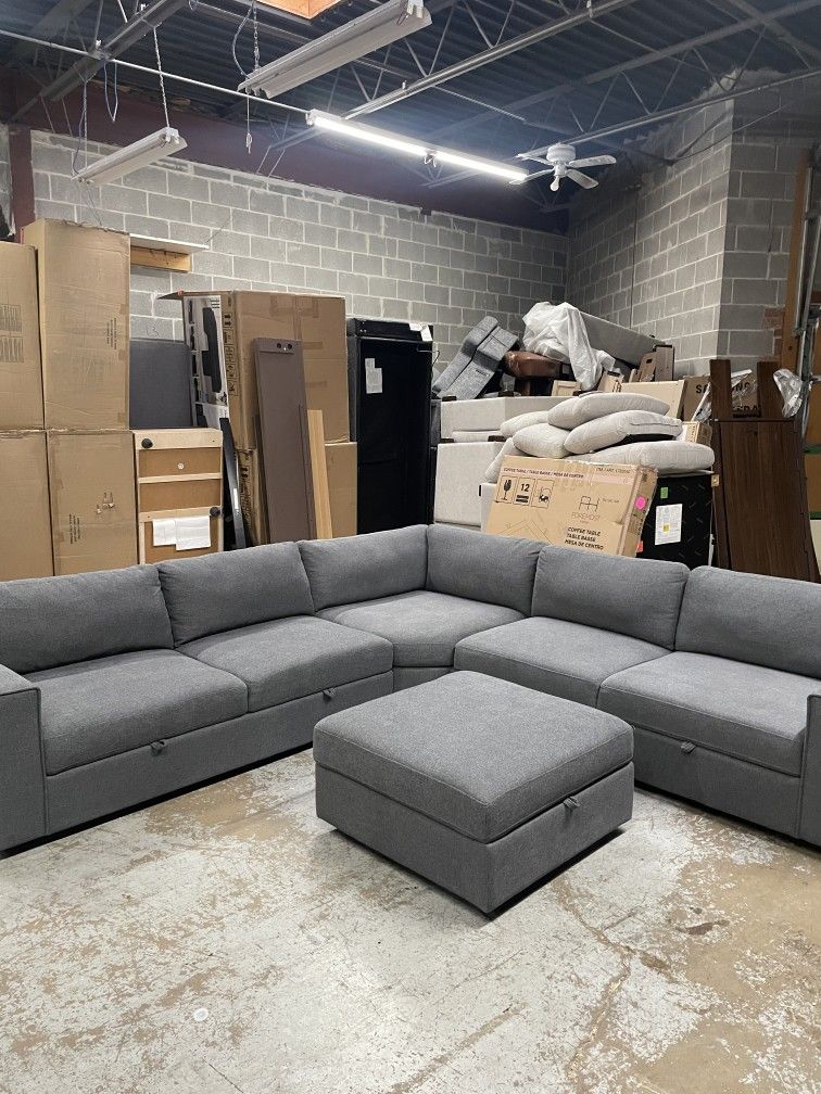 Fabric Sectional Sofa Couch with Storage Seats