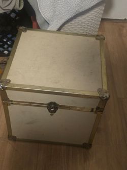 Vontage White Storage Trunk with Gold Metal Trim