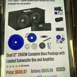 Brand New Car Bass Package With Subwoofer