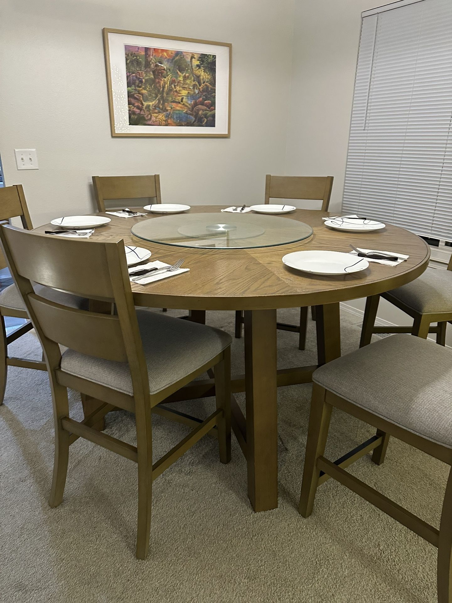 65” Round Dining Table Set With 6 Chairs