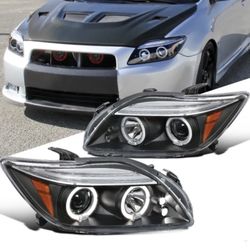 Fits 05-10 Scion tC Matte Black LED Halo Projector Headlights Lamps Left+Right